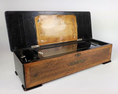 null MUSIC BOX with twelve tunes in a veneered and inlaid wooden case. Switzerland,...