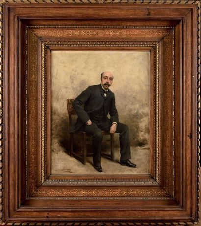 null Théobald CHARTRAN (1849-1907) Portrait d'homme assis Huile sur panneau Signé...