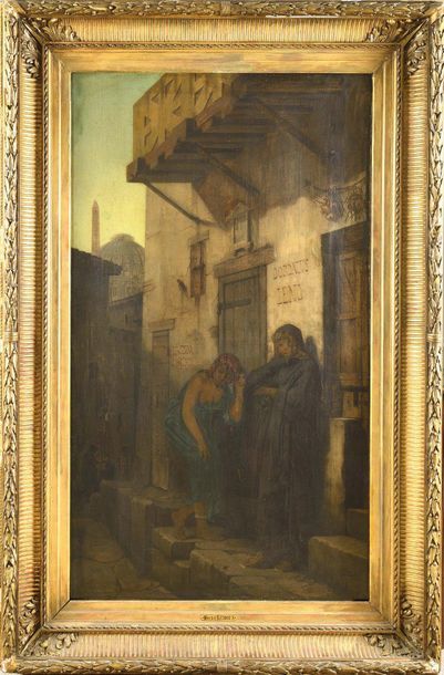 null Hector LEROUX (1829-1900) Femmes en conversation Huile sur toile (restaurations)...