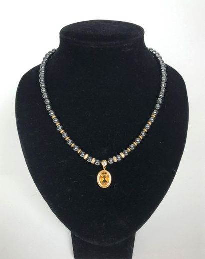null NECKLACE in hematite, yellow gold 750 thousandths, diamond, and citrine. Gross...
