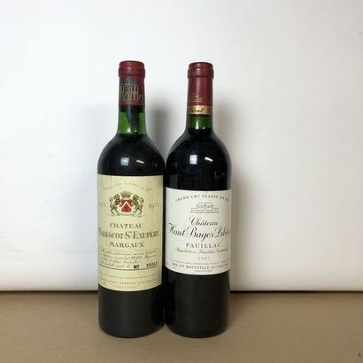 null 2 bottles: 1 CHÂTEAU MALESCOT SAINT-EXUPERY 1975 3rd GC Margaux, 1 CHÂTEAU HAUT-BAGES...