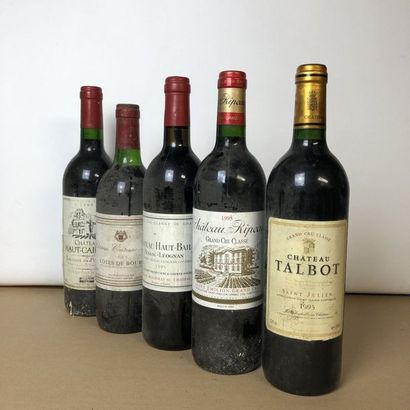 null 5 bouteilles : 1 CHÂTEAU TALBOT 1995 4e GC Saint-Julien, 1 CHÂTEAU RIPEAU 1995...