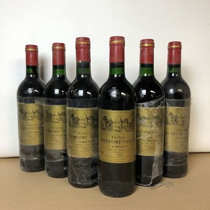 null 6 bottles CHÂTEAU DURFORT VIVENS 1985 2nd GC Margaux (faded labels, plastic...