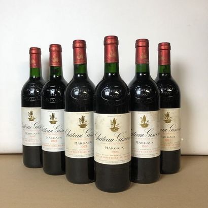 null 6 bouteilles CHÂTEAU GISCOURS 1993 3e GC Margaux (étiquettes fanées, léger tachées,...