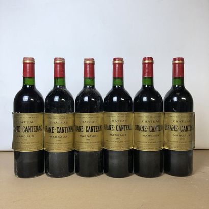 null 6 bouteilles CHÂTEAU BRANE CANTENAC 1995 2e GC Margaux (niveaux très léger bas,...