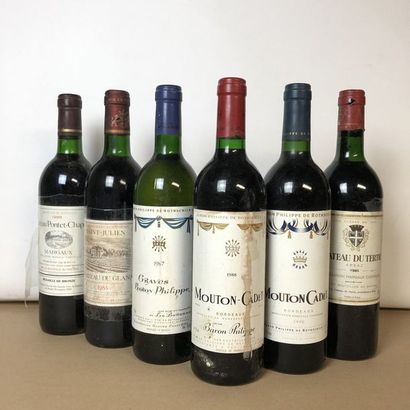 null 6 bouteilles : 1 BARON PHILIPPE 1987 Bordeaux, 1 MOUTON CADET 1988 Bordeaux,...
