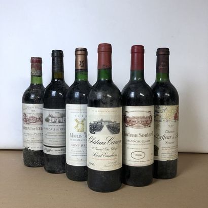 null 6 bouteilles : 1 CHÂTEAU SOUTARD 1986 1er GC Saint-Emilion, 1 CHÂTEAU CANON	1992...