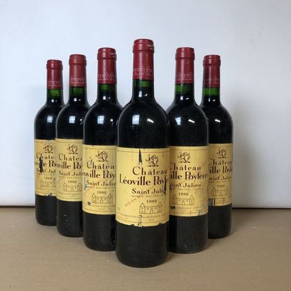 null 6 bouteilles CHÂTEAU LEOVILLE POYFERRE 1998 2e GC Saint-Julien (étiquettes abimées,...