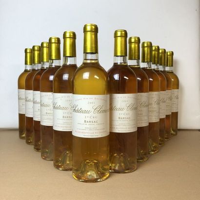 null 12 bouteilles CHÂTEAU CLIMENS 2001 1er Cru Barsac (niveaux très léger bas, étiquettes...