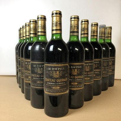 null 12 bouteilles CHÂTEAU GUIRAUD 1981 Le Dauphin Bordeaux (niveaux léger bas, étiquettes...