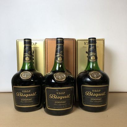 null 3 magnums COGNAC BISQUIT DUBOUCHE VSOP (niveaux : 2 très léger bas, 1 léger...