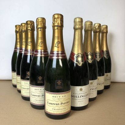 null 9 bottles: 4 CHAMPAGNE BOLLINGER Special Cuvée Brut, 5 CHAMPAGNE LAURENT PERRIER...
