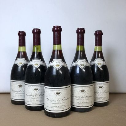 null 5 bottles SAVIGNY LES BEAUNE 1986 Comte Etienne (levels 2 to 3 cm, labels marked,...