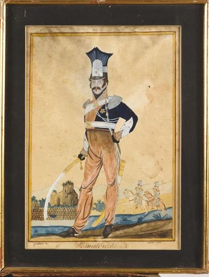 null CABINET. French school of the 19th century. Marshal Poniatowski Drawing in watercolour...
