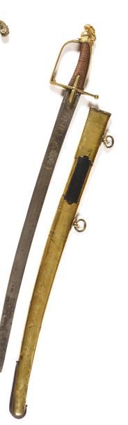 null Officer's sword of hussars Louis XVI-Revolution. Copper filigree handle. Gilded...