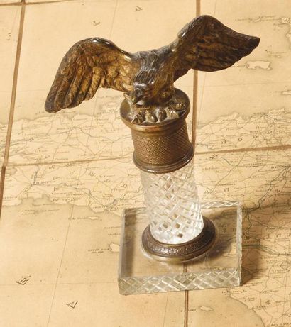 null L'Aigle impériale Gilded brass watch holder on an engraved crystal base and...