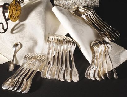 null King Joachim Murat Silver serving set consisting of : - Nine forks, model with...