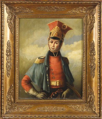 null Lucille FOULLON (1775-1865) Lancier rouge de la garde Huile sur toile rentoilée....