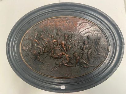 null F. LAVASTRE Scène de bataille Paire de bas-reliefs en bronze à patine brune...