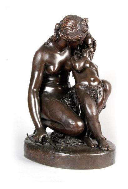 null JAMES PRADIER 1790-1852 Vénus et l’ amour 1836. Epreuve en bronze à patine brune...