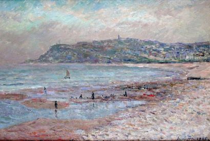null MAXIME MAUFRA (1861-1918), Le Havre, plage marée basse, 1905, Huile sur toile,...