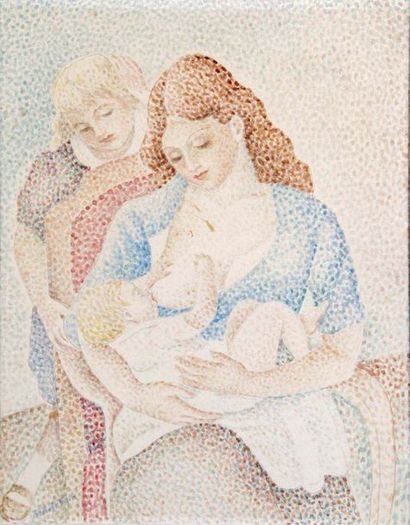 null MARIE VOROBIEFF MAREVNA (1892-1984), Maternité Aquarelle signée en bas à gauche....