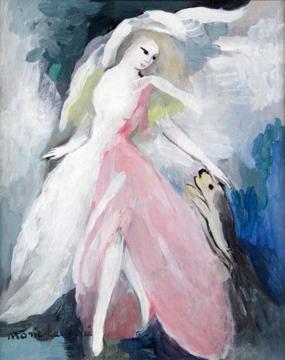 null MARIE LAURENCIN (1883-1950), Elégance, Huile sur toile, signée en bas à gauche...