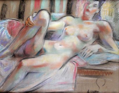 null ANDRE LHOTE (1885-1962), Nu allongé, Pastel sur toile, signée en bas à droite,...