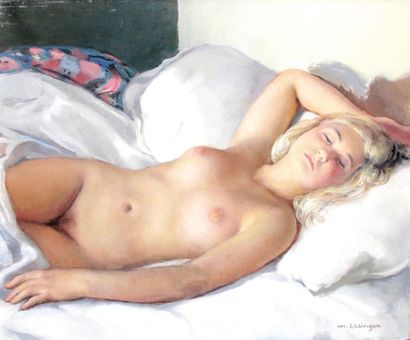 null MAURICE EHLINGER (1896-1964) La belle endormie. Huile sur toile, signée en bas...