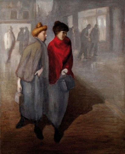 null THEOPHILE-ALEXANDRE STEINLEN (1859-1923) Les deux jeunes filles. Huile sur toile,...