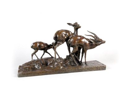 null GUIDO RIGHETTI 1875-1958. Trois grandes antilopes d’Ethiopie. Epreuve en bronze...