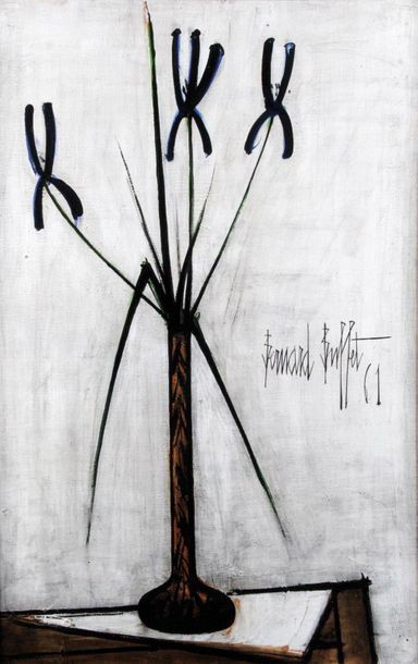 null BERNARD BUFFET (1928-1999) Iris dans un vase, 1961. Huile sur toile. signée...