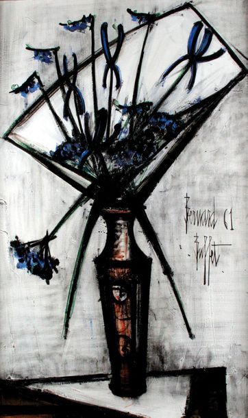 null BERNARD BUFFET 1928-1999 Grand bouquet d’iris 1961 Huile sur toile, signée et...