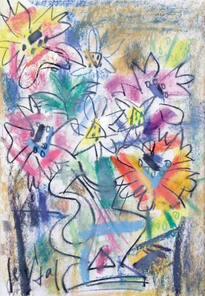 null GEN-PAUL (1895-1975) Vase de fleurs Crayon de couleurs, signé en bas à gauche...
