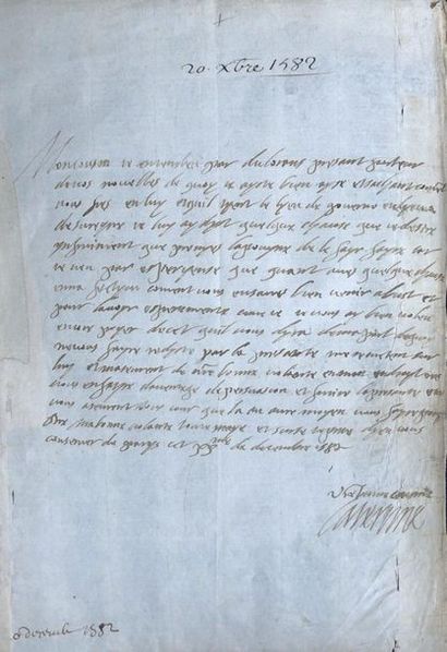 CATHERINE DE MÉDICIS. 
Autograph letter signed...