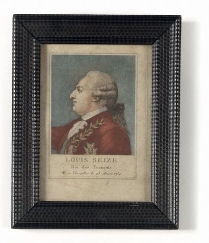 null Two engravings:

- Royal Family of France.

Round miniature. 7,3cm. Framed.

-...