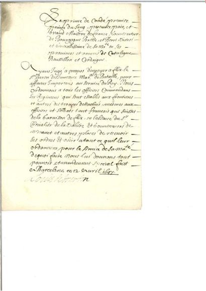 null CONDÉ (Louis de Bourbon, Prince of).

2 pieces signed "Louis de Bourbon" as...