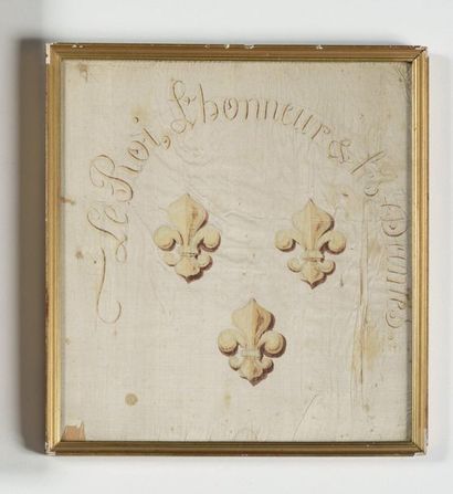 null Painted motif on silk with three fleurs-de-lys.

"King, Honor & Ladies. »

27...