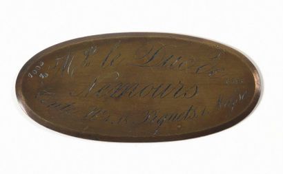 null The Duke of Nemours, son of King Louis Philippe

Copper oval plate with a cut-off...