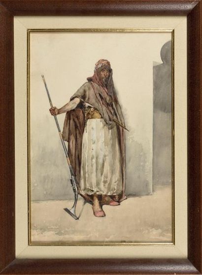null French school of the Xth century.

"Arab fighter, wearing his Yatagan and Moukalah....