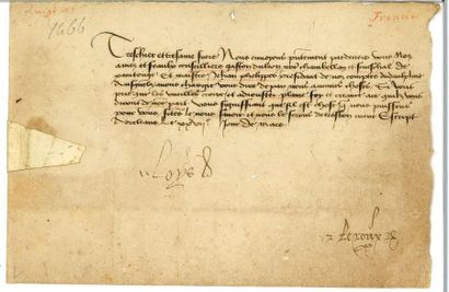null LOUIS XI.

Letter signed "Loÿs" (secretary), countersigned by his secretary

Olivier...