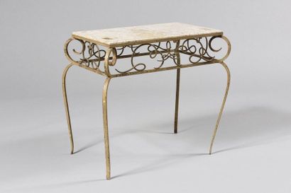 null RENE DROUET (1899 - 1993), Attribué à Table bout de canapé à plateau de marbre...