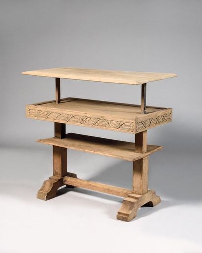 null MAISON GOUFFE Bookcase table in pickled oak with a double position: the three...