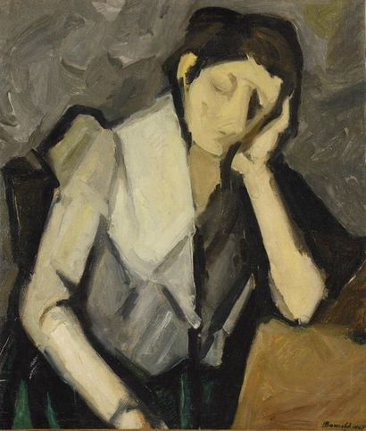 null DUILIO BARNABE (1914-1961) « Femme pensive » Huile sur toile, signée en bas...