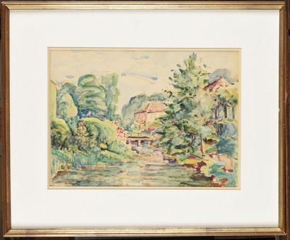 null Willy EISENSCHITZ (1889-1974) Paysage à la maison Aquarelle Signé en bas à gauche...