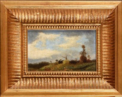 null Edmond CUISINIER (1857-1917) Paysage Pair of oils on panel, stamp of the painter's...