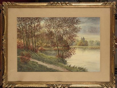 null François Joseph GIROT (1873-1916) Vue de lac Aquarelle Signé en bas à gauche...