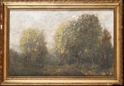 null Edmond CUISINIER (1857-1917) Fagotière en lisière de forêt Huile sur toile marouflée...
