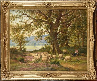 null James DESVARREUX-LARPENTEUR (1847-1937) Troupeau de moutons dans la bruyère...