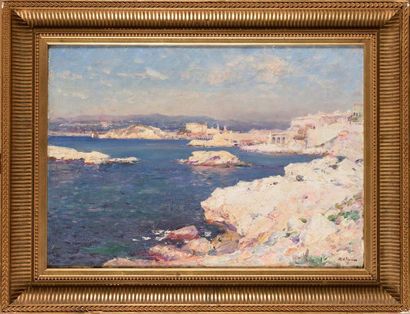 null Jean-Baptiste OLIVE (1848-1936) Marseille, les calanques Huile sur toile Signé...